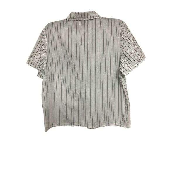 ELWOOD WOODY PINSTRIPE SHORT SLEEVE BUTTON-UP WORK SHIRT IN WHITE/KELLY GREEN Sz - Picture 3 of 7